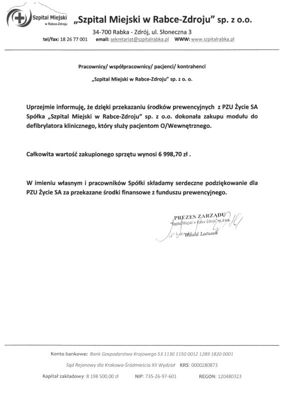 Skan podziękowania PZU